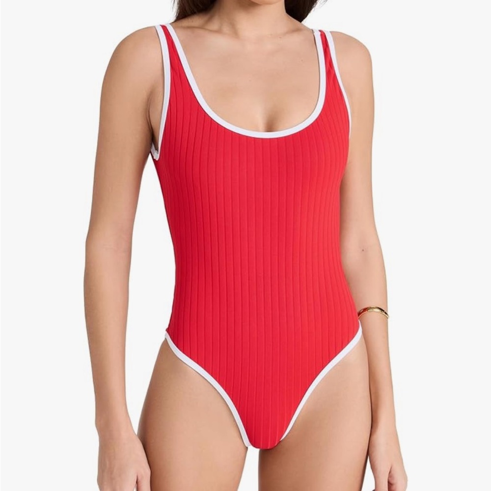 SOLID & STRIPED The Anne-Marie Ribbed One Piece Size M in Lipstick Red NWT